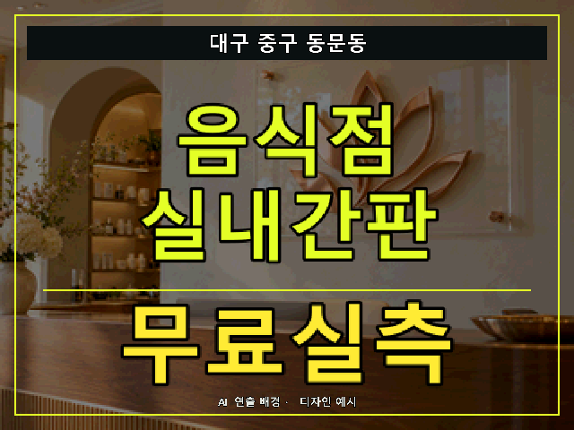 대구 중구 동문동 음식점 실내간판 무료실측 안내 썸네일 · AI 연출 배경