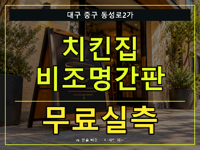 대구 중구 동성로2가 치킨집 비조명간판 무료실측 안내 썸네일 · AI 연출 배경