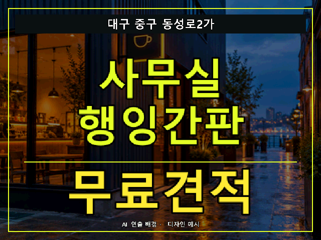 대구 중구 동성로2가 사무실 행잉간판 무료견적 안내 썸네일 · AI 연출 배경