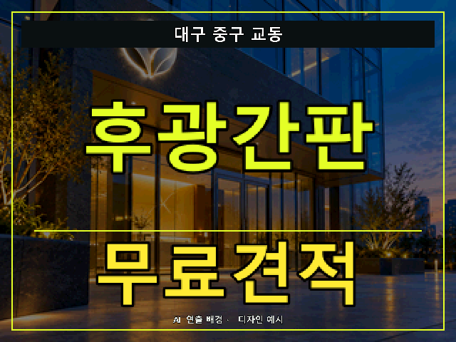 대구 중구 교동 후광간판 무료견적 안내 썸네일 · AI 연출 배경