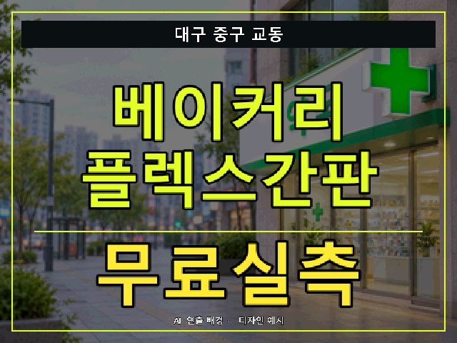 대구 중구 교동 베이커리 플렉스간판 무료실측 안내 썸네일 · AI 연출 배경