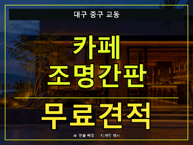 대구 중구 교동 카페 조명간판 무료견적 안내 썸네일 · AI 연출 배경