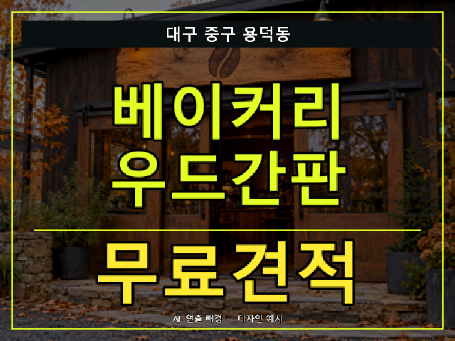 대구 중구 용덕동 베이커리 우드간판 무료견적 안내 썸네일 · AI 연출 배경