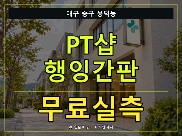 대구 중구 용덕동 PT샵 행잉간판 무료실측 안내 썸네일 · AI 연출 배경