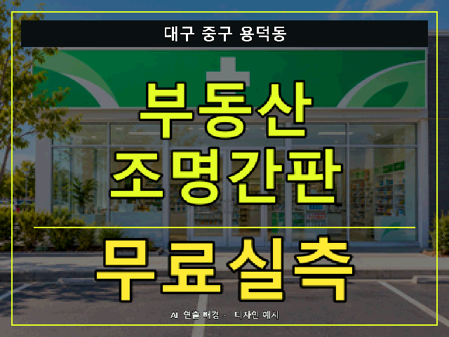 대구 중구 용덕동 부동산 조명간판 무료실측 안내 썸네일 · AI 연출 배경