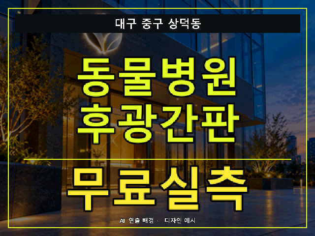 대구 중구 상덕동 동물병원 후광간판 무료실측 안내 썸네일 · AI 연출 배경