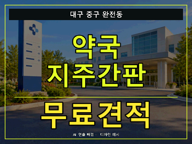 대구 중구 완전동 약국 지주간판 무료견적 안내 썸네일 · AI 연출 배경