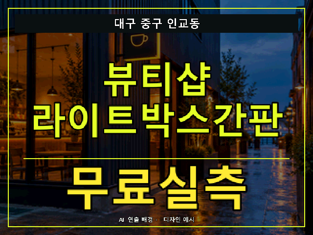 대구 중구 인교동 뷰티샵 라이트박스간판 무료실측 안내 썸네일 · AI 연출 배경