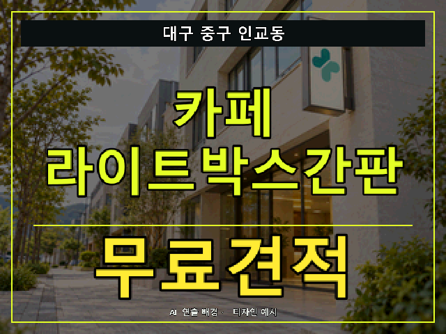 대구 중구 인교동 카페 라이트박스간판 무료견적 안내 썸네일 · AI 연출 배경