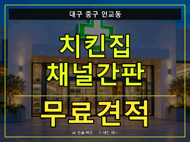 대구 중구 인교동 치킨집 채널간판 무료견적 안내 썸네일 · AI 연출 배경