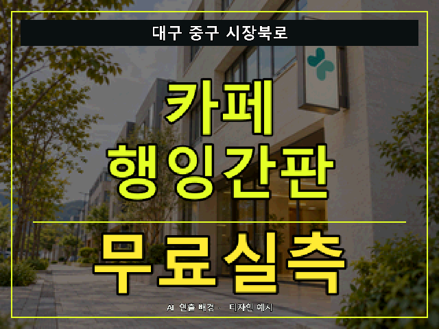 대구 중구 시장북로 카페 행잉간판 무료실측 안내 썸네일 · AI 연출 배경