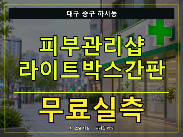 대구 중구 하서동 피부관리샵 라이트박스간판 무료실측 안내 썸네일 · AI 연출 배경