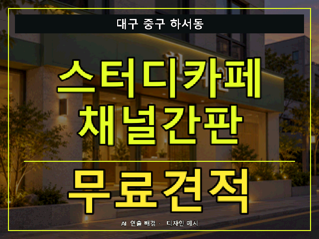 대구 중구 하서동 스터디카페 채널간판 무료견적 안내 썸네일 · AI 연출 배경