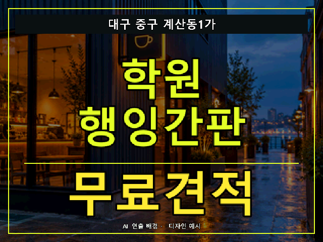 대구 중구 계산동1가 학원 행잉간판 무료견적 안내 썸네일 · AI 연출 배경