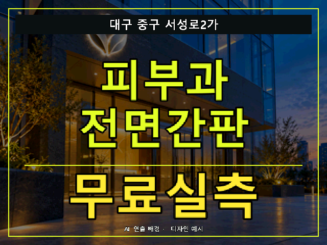 대구 중구 서성로2가 피부과 전면간판 무료실측 안내 썸네일 · AI 연출 배경