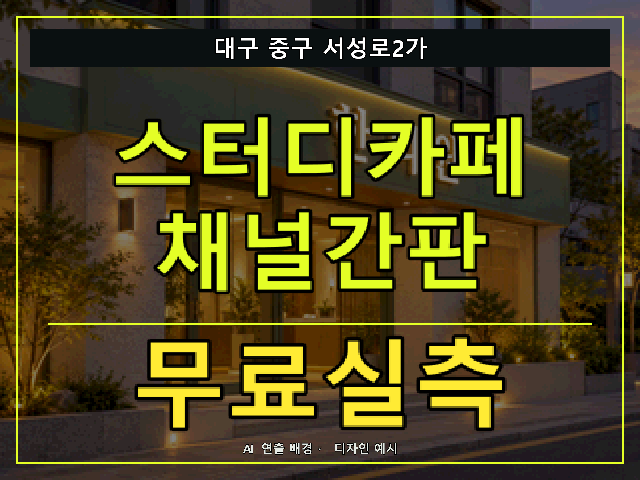 대구 중구 서성로2가 스터디카페 채널간판 무료실측 안내 썸네일 · AI 연출 배경
