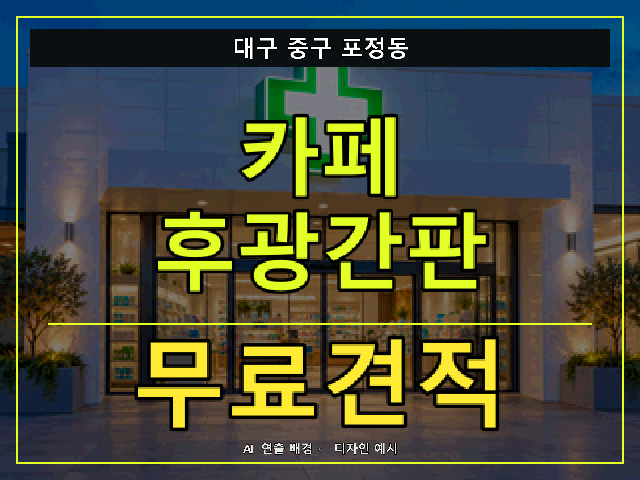 대구 중구 포정동 카페 후광간판 무료견적 안내 썸네일 · AI 연출 배경