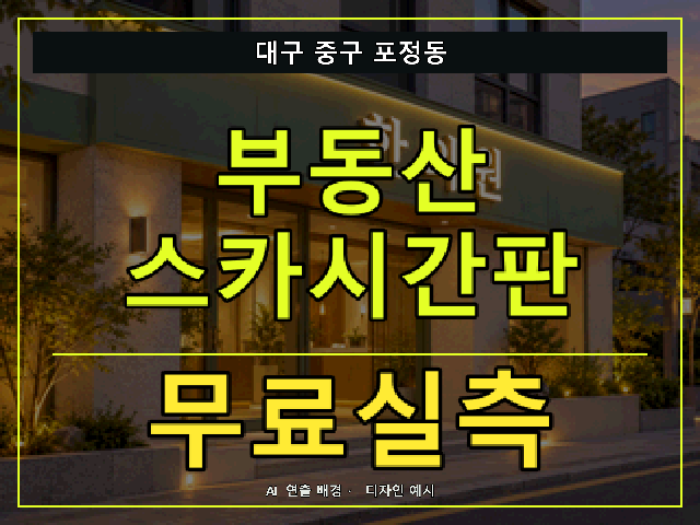 대구 중구 포정동 부동산 스카시간판 무료실측 안내 썸네일 · AI 연출 배경