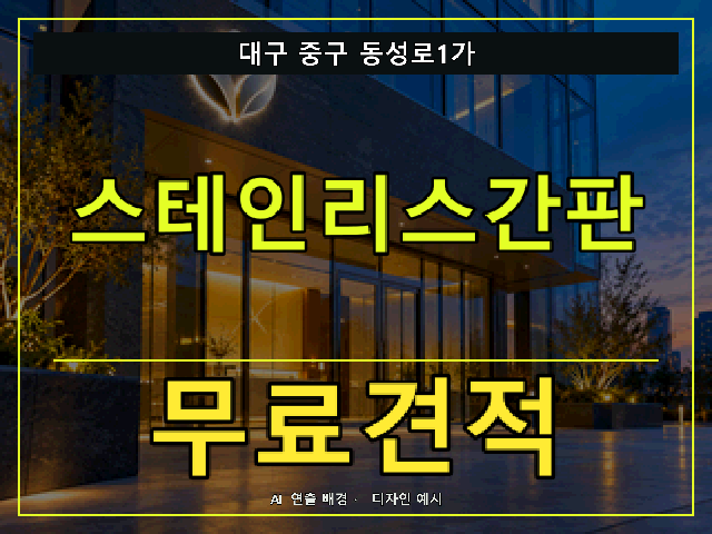 대구 중구 동성로1가 스테인리스간판 무료견적 안내 썸네일 · AI 연출 배경