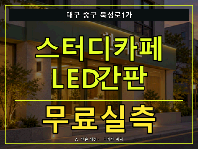 대구 중구 북성로1가 스터디카페 LED간판 무료실측 안내 썸네일 · AI 연출 배경