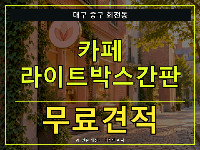 대구 중구 화전동 카페 라이트박스간판 무료견적 안내 썸네일 · AI 연출 배경