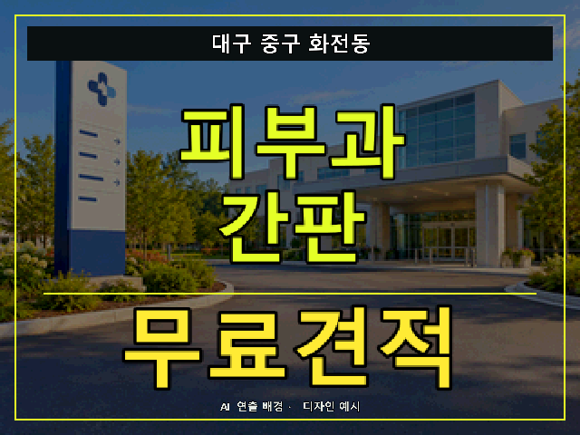 대구 중구 화전동 피부과 간판 무료견적 안내 썸네일 · AI 연출 배경