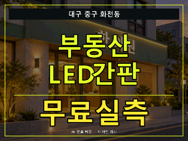 대구 중구 화전동 부동산 LED간판 무료실측 안내 썸네일 · AI 연출 배경