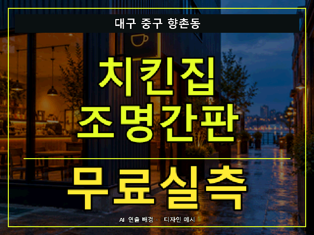 대구 중구 향촌동 치킨집 조명간판 무료실측 안내 썸네일 · AI 연출 배경