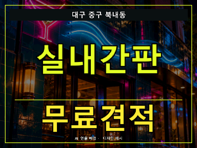 대구 중구 북내동 실내간판 무료견적 안내 썸네일 · AI 연출 배경