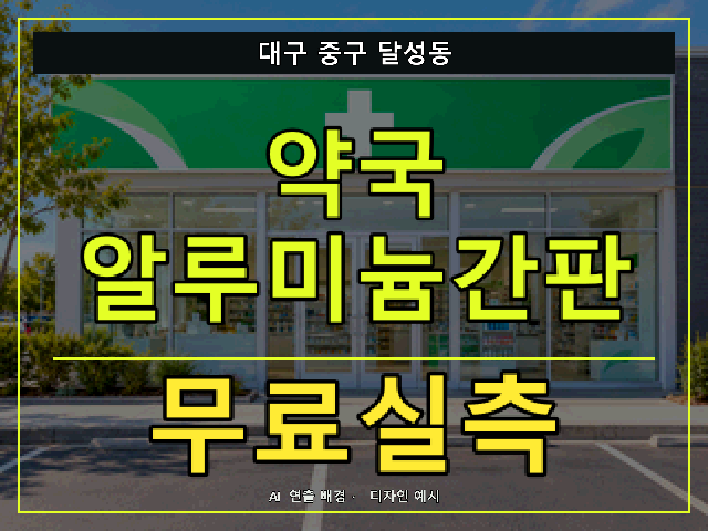 대구 중구 달성동 약국 알루미늄간판 무료실측 안내 썸네일 · AI 연출 배경