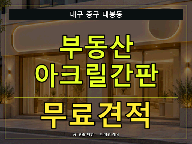 대구 중구 대봉동 부동산 아크릴간판 무료견적 안내 썸네일 · AI 연출 배경