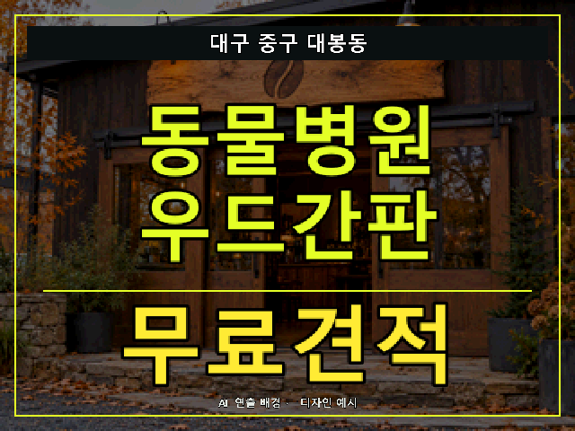 대구 중구 대봉동 동물병원 우드간판 무료견적 안내 썸네일 · AI 연출 배경