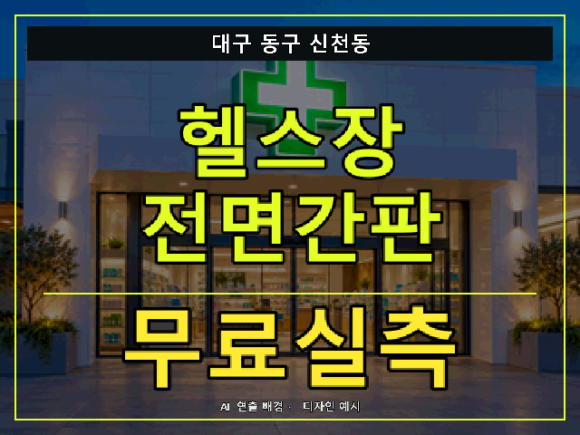 대구 동구 신천동 헬스장 전면간판 무료실측 안내 썸네일 · AI 연출 배경