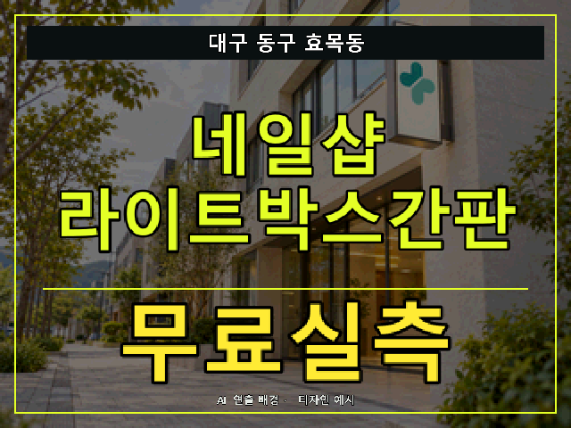 대구 동구 효목동 네일샵 라이트박스간판 무료실측 안내 썸네일 · AI 연출 배경