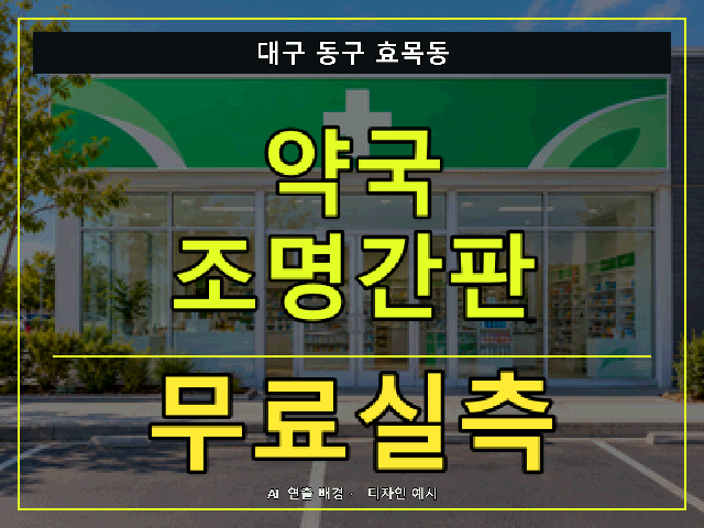 대구 동구 효목동 약국 조명간판 무료실측 안내 썸네일 · AI 연출 배경