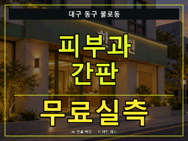 대구 동구 불로동 피부과 간판 무료실측 안내 썸네일 · AI 연출 배경