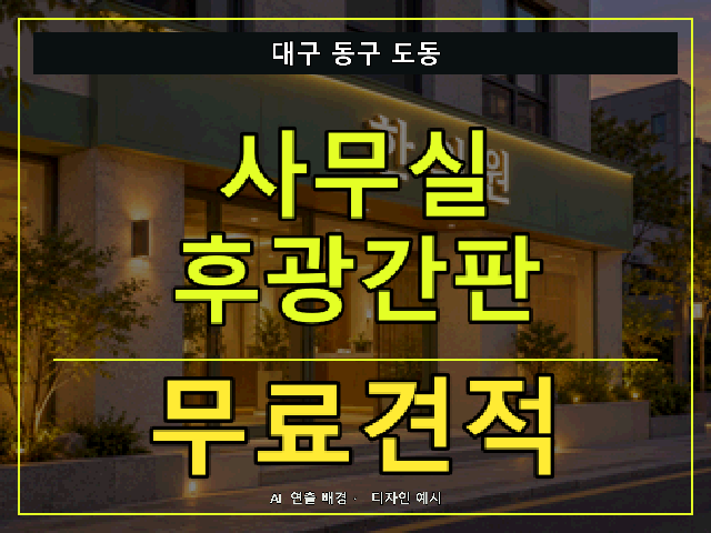 대구 동구 도동 사무실 후광간판 무료견적 안내 썸네일 · AI 연출 배경