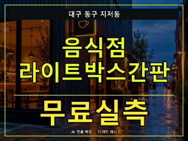 대구 동구 지저동 음식점 라이트박스간판 무료실측 안내 썸네일 · AI 연출 배경