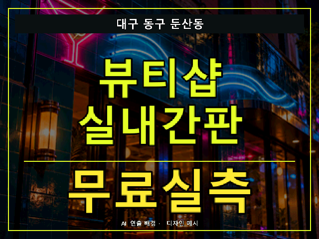 대구 동구 둔산동 뷰티샵 실내간판 무료실측 안내 썸네일 · AI 연출 배경