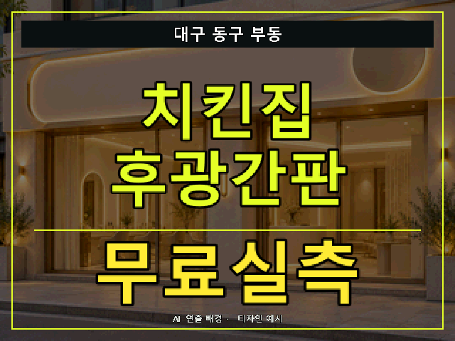 대구 동구 부동 치킨집 후광간판 무료실측 안내 썸네일 · AI 연출 배경
