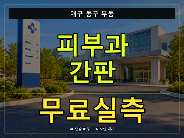 대구 동구 부동 피부과 간판 무료실측 안내 썸네일 · AI 연출 배경