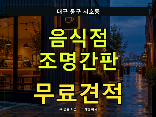 대구 동구 서호동 음식점 조명간판 무료견적 안내 썸네일 · AI 연출 배경