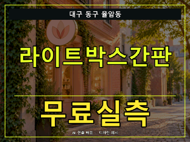 대구 동구 율암동 라이트박스간판 무료실측 안내 썸네일 · AI 연출 배경