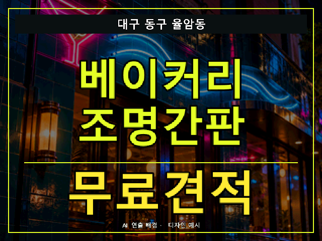 대구 동구 율암동 베이커리 조명간판 무료견적 안내 썸네일 · AI 연출 배경