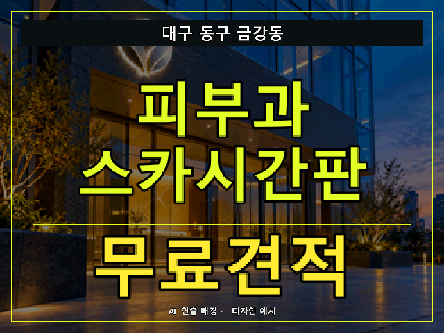 대구 동구 금강동 피부과 스카시간판 무료견적 안내 썸네일 · AI 연출 배경
