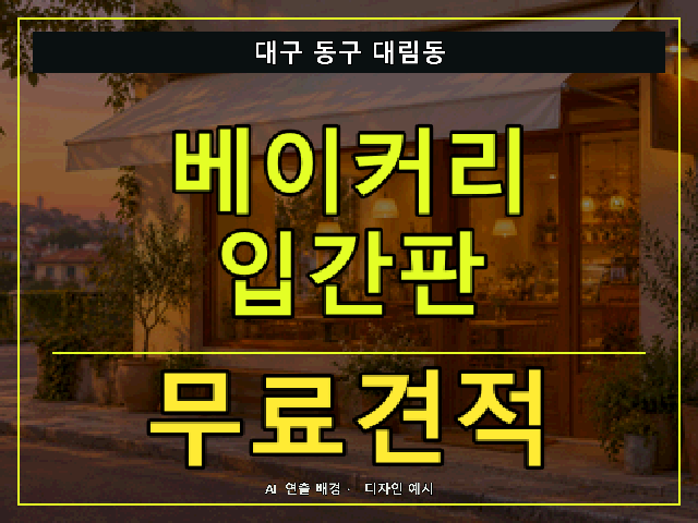 대구 동구 대림동 베이커리 입간판 무료견적 안내 썸네일 · AI 연출 배경