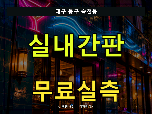 대구 동구 숙천동 실내간판 무료실측 안내 썸네일 · AI 연출 배경