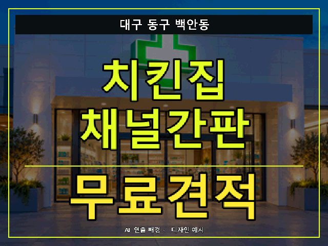 대구 동구 백안동 치킨집 채널간판 무료견적 안내 썸네일 · AI 연출 배경