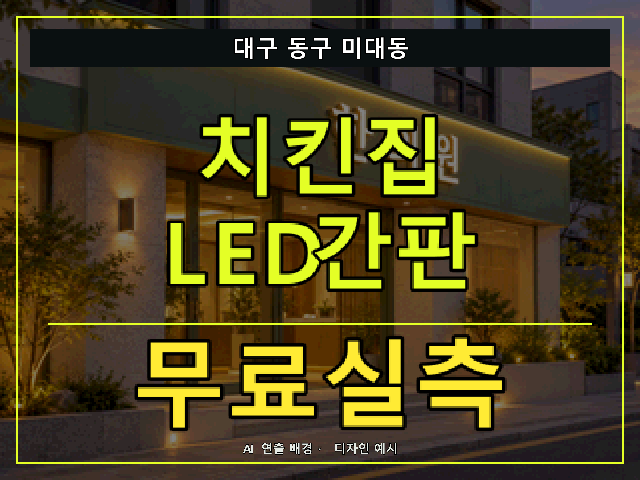 대구 동구 미대동 치킨집 LED간판 무료실측 안내 썸네일 · AI 연출 배경