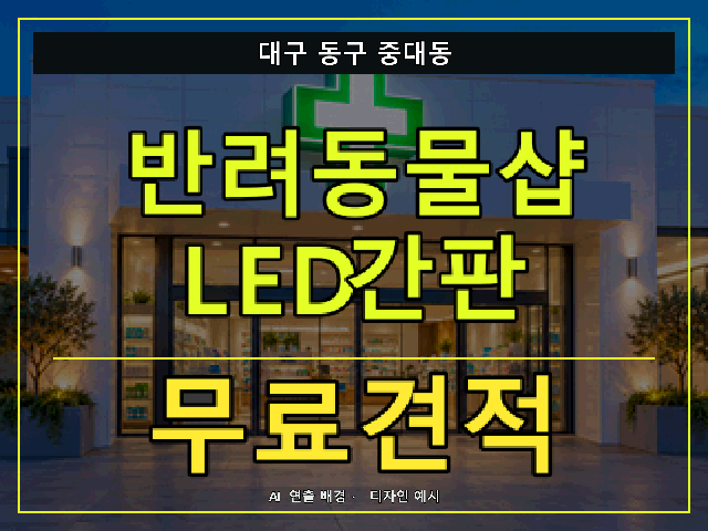 대구 동구 중대동 반려동물샵 LED간판 무료견적 안내 썸네일 · AI 연출 배경